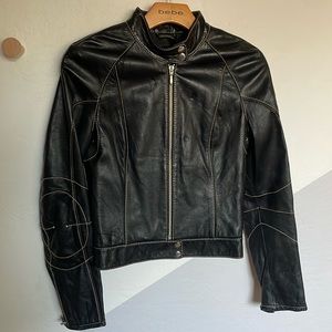 Bebe black leather moto jacket; S